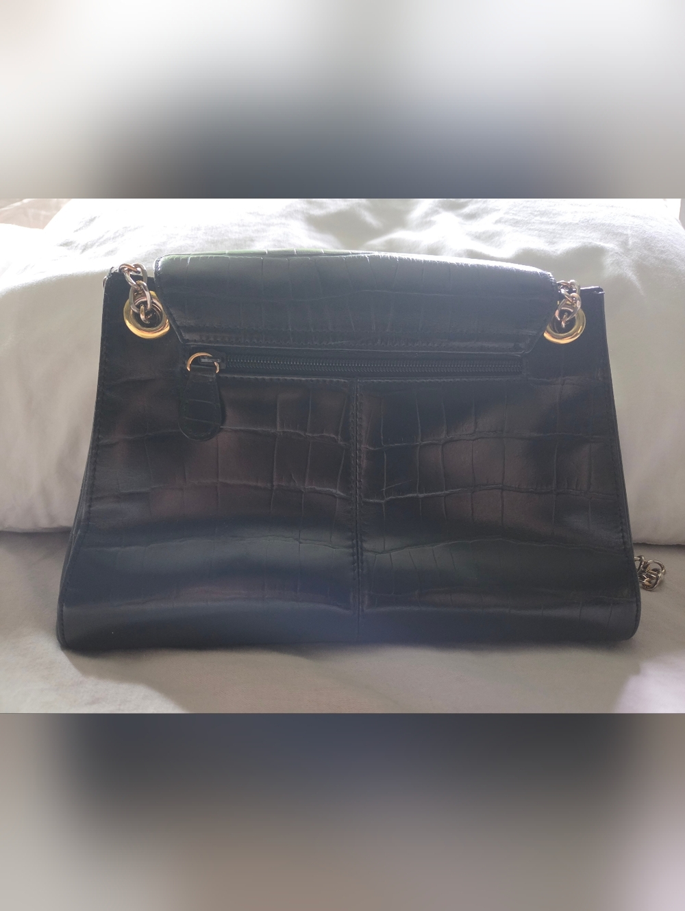 Etienne Aigner Black Leather Croc-Embossed Shoulder Bag - Picture 2 of 7